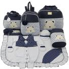 Kit bolsa maternidade 5 peças urso chevron marinho + saída maternidade