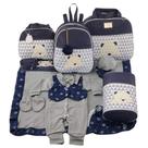 Kit bolsa maternidade 5 peças urso chevron menino + saida maternidade