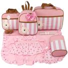 Kit bolsa maternidade 5 peças urso luxo rosa + saida maternidade menina