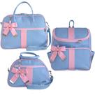 Kit Bolsa Maternidade Laço Charme Rosa e Azul 3 Peças
