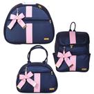 Kit Bolsa Maternidade Laço Lauren Marinho e Rosa 3 Peças