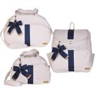 Kit Bolsa Maternidade Laço Luxo Off White e Marinho 3 Peças