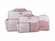 Kit Bolsa Maternidade Mochila Atacado Barato Menina Chevron Revenda 3 Peças Rosa Com Cinza