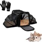 Kit Bolsa Pet Expansivel Transporte Viagem Cachorros e Gatos Preto + Par de Luvas Magnética
