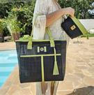 Kit Bolsa Praia + Necessaire / Tela Trançada com zíper e bolsos externos