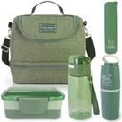Kit Bolsa Térmica Lancheira Marmita 2 Divisórias Garrafa Squeeze Água Porta Escova de Dentes e Porta Talheres