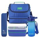 Kit Bolsa Térmica Pote Marmita 750ml Garrafa 550ml E Porta Talheres Vibe Azul
