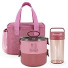 Kit Bolsa Térmica Pote Marmita De 2 Andares 1600ml E Garrafa - Jacki Design Rosa