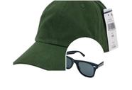 Kit Boné Liso Básico Aba Curva Ajustável Algodão e Óculos Acetato Unissex Preto