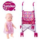 Kit Boneca Bebezão Faz Xixi Com Fralda Mamadeira Carrinho