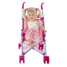 Kit Boneca Milk Babys Bebê Que Faz Xixi + Carrinho de Boneca