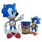 Kit Boneco Sonic 25cm E Sonic 16cm Com Caneca Personalizada Kit Boneco Sonic 25cm E Sonic 16cm Com Caneca Personalizada