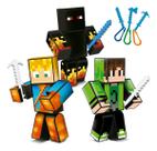 Kit Bonecos Mine Athos Lopers Cadres Youtubers 25cm 3un Craft