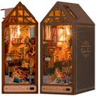 Kit Book Nook Suporte para livros de quebra-cabeça de madeira YUXUEWEN DIY com luz LED