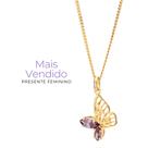 Kit Borboleta Rommanel Pingente Com Cordão Feminino Elo Cadeado Banhado Ouro 18k