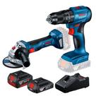 Kit Bosch Furadeira Paraf. GSB-185-Li 18V e Esmerilhad GWS-180-Li 2B 18V com 2 Baterias e Carregador