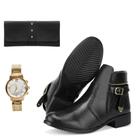 Kit Bota Casual Feminina Cano Curto + Necessaire + Relógio