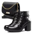 Kit Bota Coturno Feminina Blogueira Tratorada Salto Bloco Bolsa Tranversal Kit Bota Coturno Feminina Blogueira Tratorada Salto Bloco Bolsa Tranversal