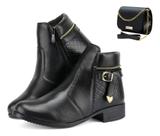 Kit Bota Coturno Feminino + Bolsa Cano Curto Medio Ziper