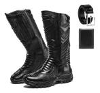 Kit Bota Coturno Militar Cano Longo Couro Macia + Acessorios