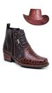 Kit Bota Country Texana com Chapéu Rodeio Masculino Couro