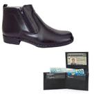 Kit Bota Couro Botina Social Anti Stress Carteira Couro Modelo L Preto