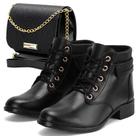 Kit Bota Feminina Com Salto Baixo ajustes em Cadarços Bolsa Pequena Kit Bota Feminina Com Salto Baixo ajustes em Cadarços Bolsa Pequena