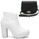 Kit Bota Feminina Tratorada Salto Alto + Bolsa Estilo