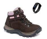 Kit Bota Feminina Trilha Coturno Em Couro Adventure + Relógio Fino