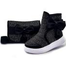 Kit Bota Infantil Feminina Cano Alto Com Bolsa Menina Preta/Brilho Mzkid