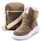 Kit Bota Inverno Com Bolsa Marrom/Bege Para Meninas Infantil Confortável Gatatuya Cor:MarromTamanho:28