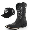 Kit Bota Texana Masculina Couro Western Preta Delegada + Boné Trucker