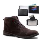 Kit Botas Masculinas Casual Carteira e Cinto Coturno Cano Médio Camurça Confortável Macio