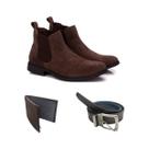 Kit Botina Chelsea Masculina Em Camurça + Cinto e Carteira