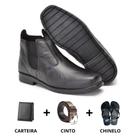 kit Botina Masculina em Couro Legítimo com Cinto Chinelo e Carteira kit Botina Masculina em Couro Legítimo com Cinto Chinelo e Carteira