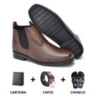 kit Botina Masculina em Couro Legítimo com Cinto Chinelo e Carteira kit Botina Masculina em Couro Legítimo com Cinto Chinelo e Carteira