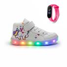 Kit Botinha Infantil para Meninas com Led Unicórnio + Relógio Digital Inteligente