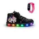 Kit Botinha Infantil para Meninas com Led Unicórnio + Relógio Digital Inteligente