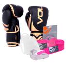 Kit Boxe Muay Thai Luva 10Oz Dourado + Protetor Bucal + Bandagem Rosa Kit Boxe Muay Thai Luva 10Oz Dourado + Protetor Bucal + Bandagem Rosa