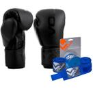 Kit Boxe Muay Thai Luva 10oz Preta + Bandagem 3M Azul Vollo