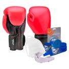 Kit Boxe Muay Thai Luva 10Oz Vermelha + Protetor Bucal + Bandagem Azul