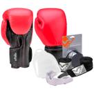 Kit Boxe Muay Thai Luva 10Oz Vermelha + Protetor Bucal + Bandagem Preta