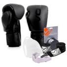 Kit Boxe Muay Thai Luva 14Oz Preto + Protetor Bucal + Bandagem Preta