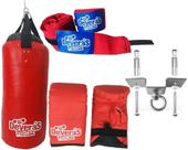 Kit Boxe - Saco de Pancada Cheio 60 cm + Luva Bate Saco + Bandagem Boxe Elástica + Suporte de Saco para Teto