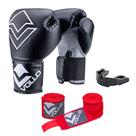 Kit Boxe Vollo Iniciante Luva 12Oz + Protetor Preto + Bandagem Vermelha