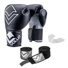 Kit Boxe Vollo Iniciante Luva 12Oz + Protetor Transp + Bandagem Preta
