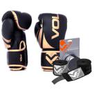 Kit Boxe Vollo Luva 10oz Dourada + Bandagem 3M Preta MuayThai Kit Boxe Vollo Luva 10oz Dourada + Bandagem 3M Preta MuayThai