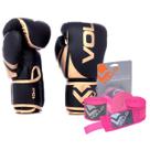 Kit Boxe Vollo Luva 10oz Dourada + Bandagem 3M Rosa MuayThai