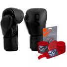 Kit Boxe Vollo Luva 10oz Preto + Bandagem 3M Vermelha Luta