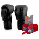 Kit Boxe Vollo Luva 12oz Preto + Bandagem 3M Vermelha Luta
